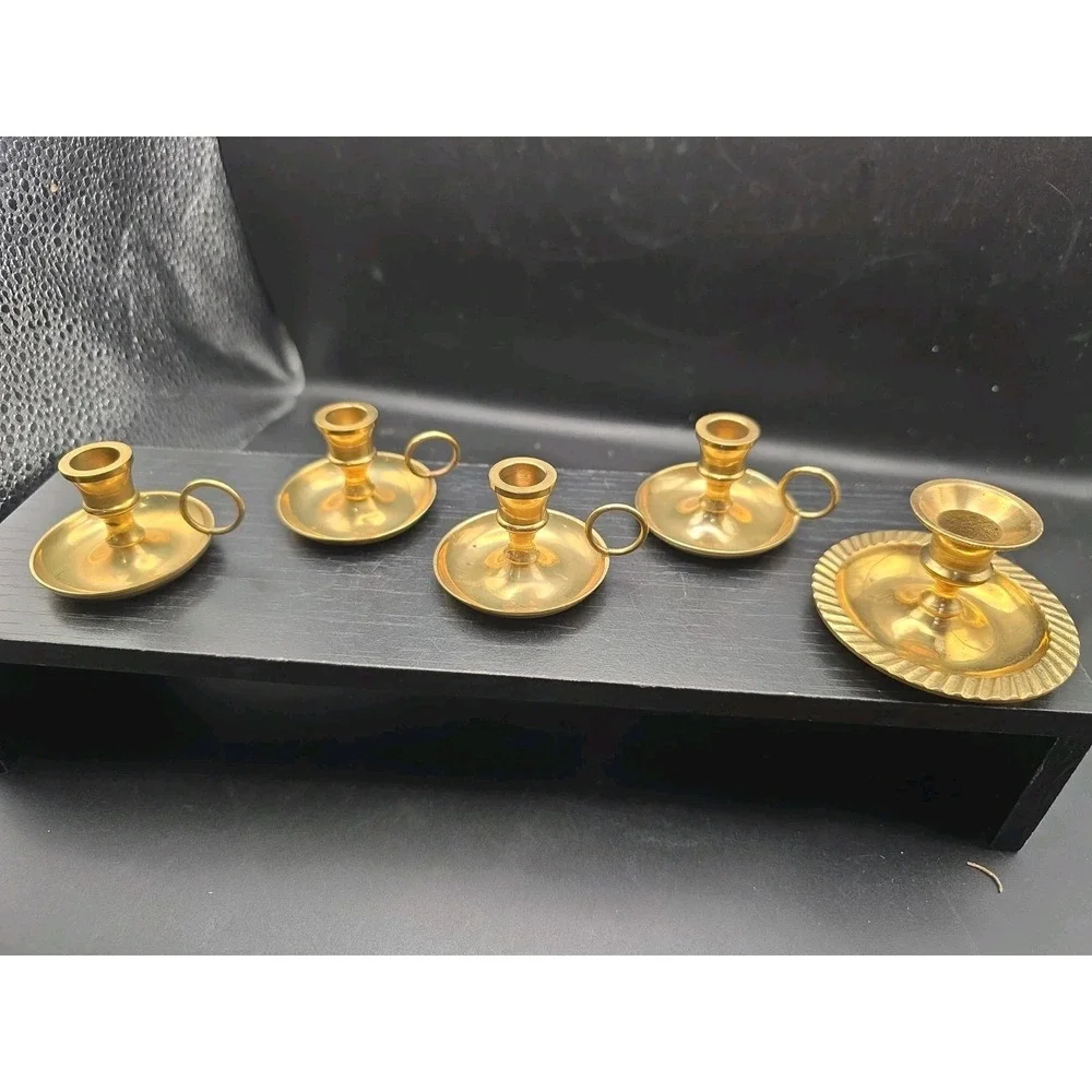 5 Miniature Brass Candle Holder 1-1/2